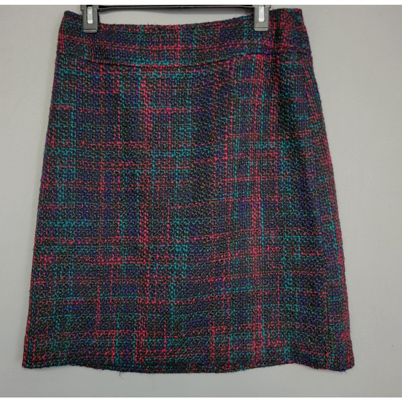 Talbots Tweed Pencil Skirt Womens 10 Petites Blue Wool Blend Lined Zipper Career - Picture 1 of 9